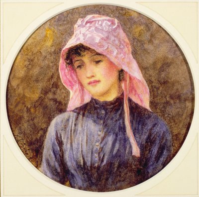 Portret van een meisje met een roze hoed door Helen Allingham